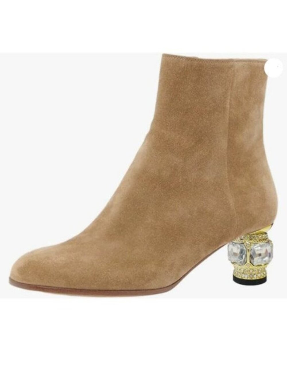 FSJ Women Round Toe Crystal Chunky Block Low Heel Ankle Boots Side Zipper Nude